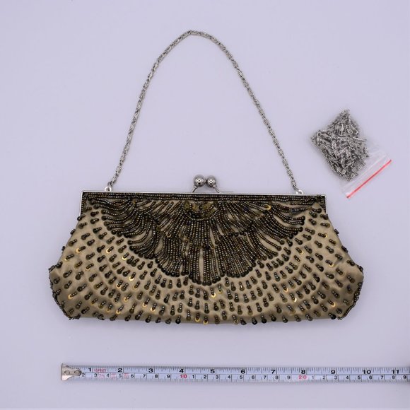 KHAKI GOLD - TRI-GOLD BEADED EVENING BAG - Picture 3 of 6
